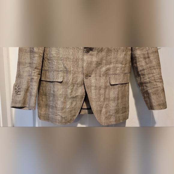 Bianco Brioni Firenze Two Button Brown Beige Pure 100% Linen Modern Fit 38S Coat - Picture 3 of 14